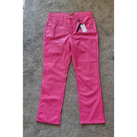 Judy Blue women's hot pink high rise tummy control faux leather pants size 15/32 - Picture 7 of 12